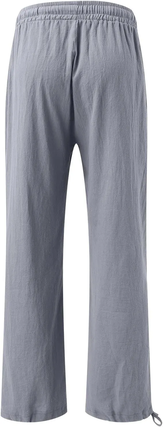 Wide Leg Linen Pants for Women 2025 Summer Casual High Waisted Palazzo Pants Boho Beach Flowy Pants with Pockets