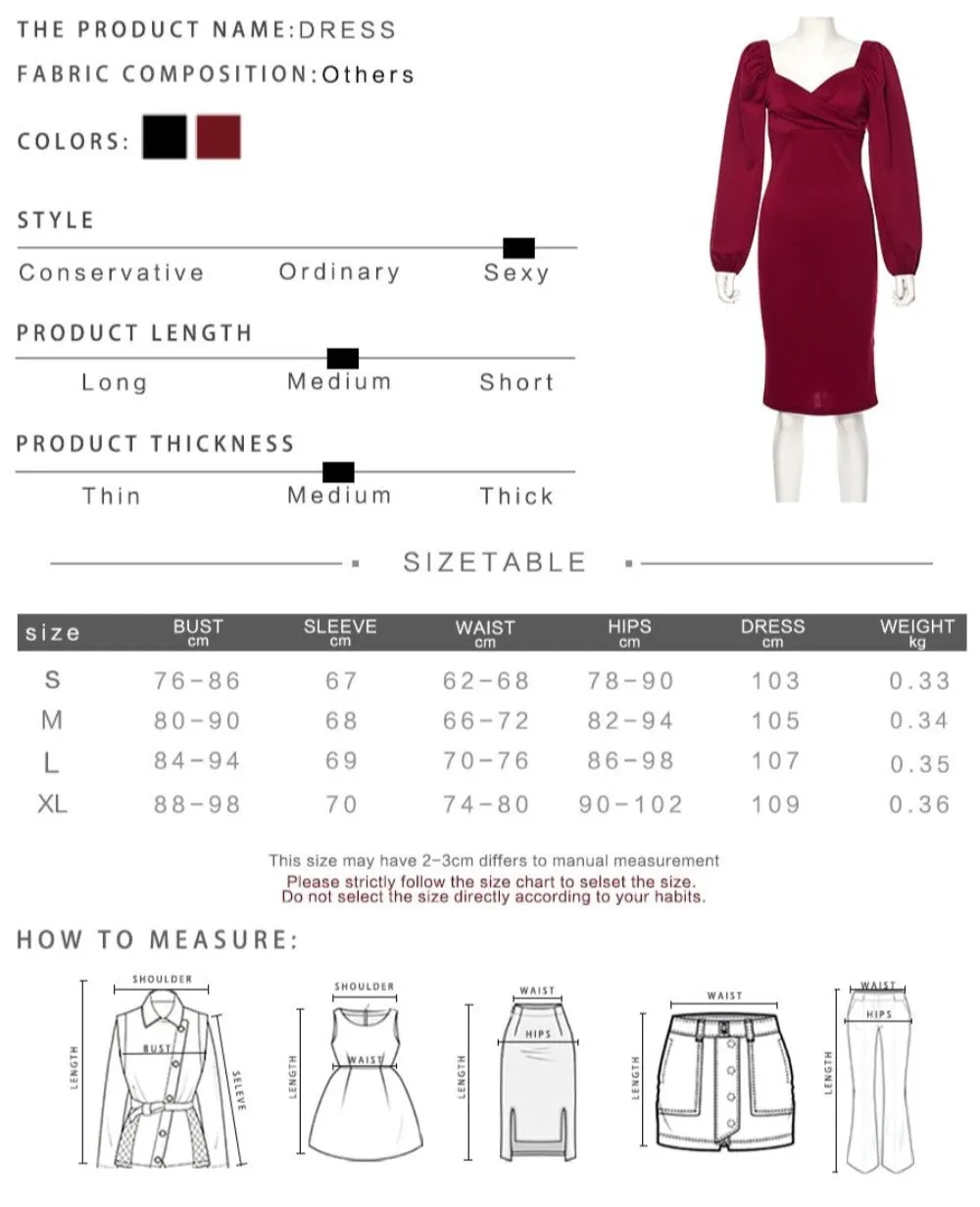 women dresses lantern sleeves mid-calf bodycon autumn clubwear ✈️ free.shipping