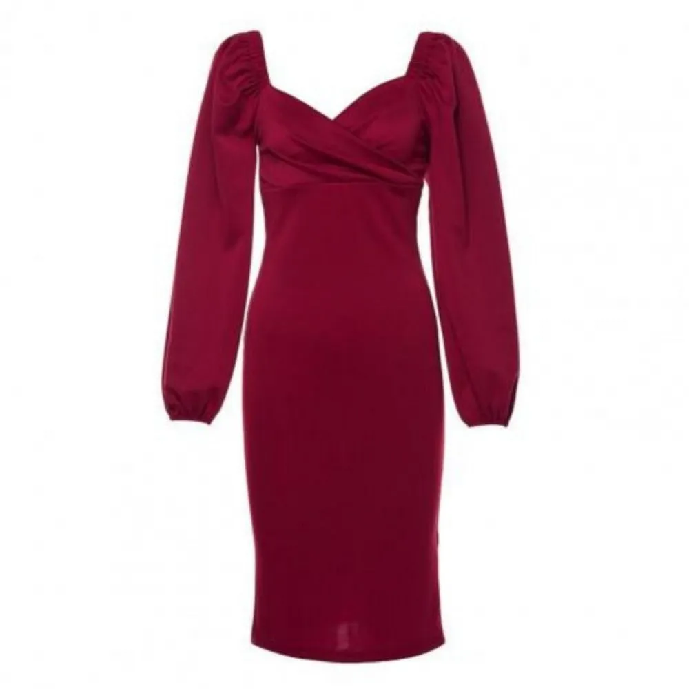 women dresses lantern sleeves mid-calf bodycon autumn clubwear ✈️ free.shipping