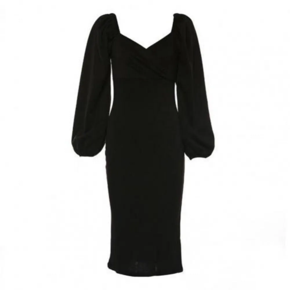 women dresses lantern sleeves mid-calf bodycon autumn clubwear ✈️ free.shipping