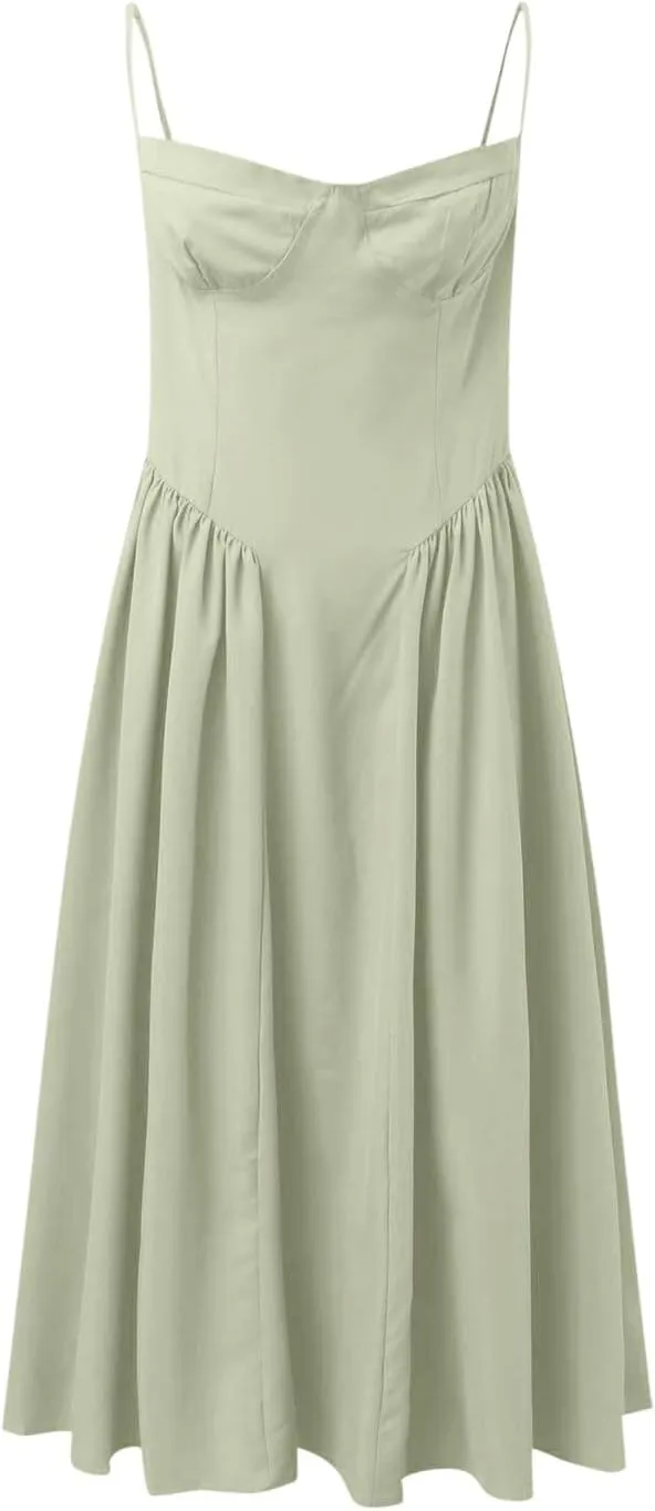 Women Sleeveless Sling Long Dress Summer Solid Color Backless A Line Bandage Dress Ladies Denim Dress