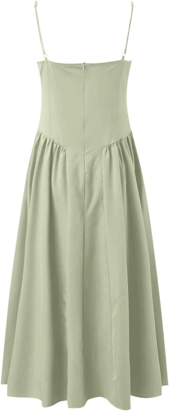 Women Sleeveless Sling Long Dress Summer Solid Color Backless A Line Bandage Dress Ladies Denim Dress