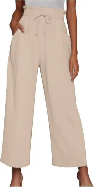 Women's Linen Wide Leg Pants High Waisted Dressy Palazzo Pants Comfy Flowy Summer Pants Casual Beach Pants Trousers