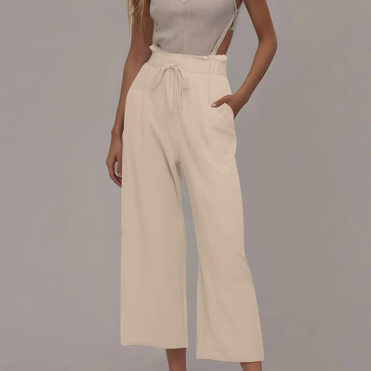 Women's Linen Wide Leg Pants High Waisted Dressy Palazzo Pants Comfy Flowy Summer Pants Casual Beach Pants Trousers