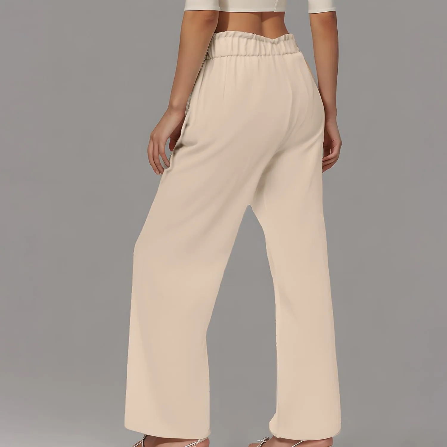 Women's Linen Wide Leg Pants High Waisted Dressy Palazzo Pants Comfy Flowy Summer Pants Casual Beach Pants Trousers