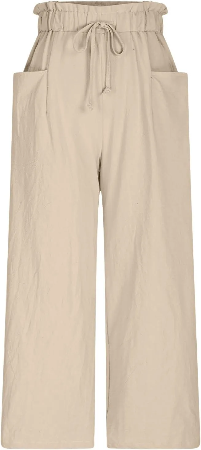 Women's Linen Wide Leg Pants High Waisted Dressy Palazzo Pants Comfy Flowy Summer Pants Casual Beach Pants Trousers