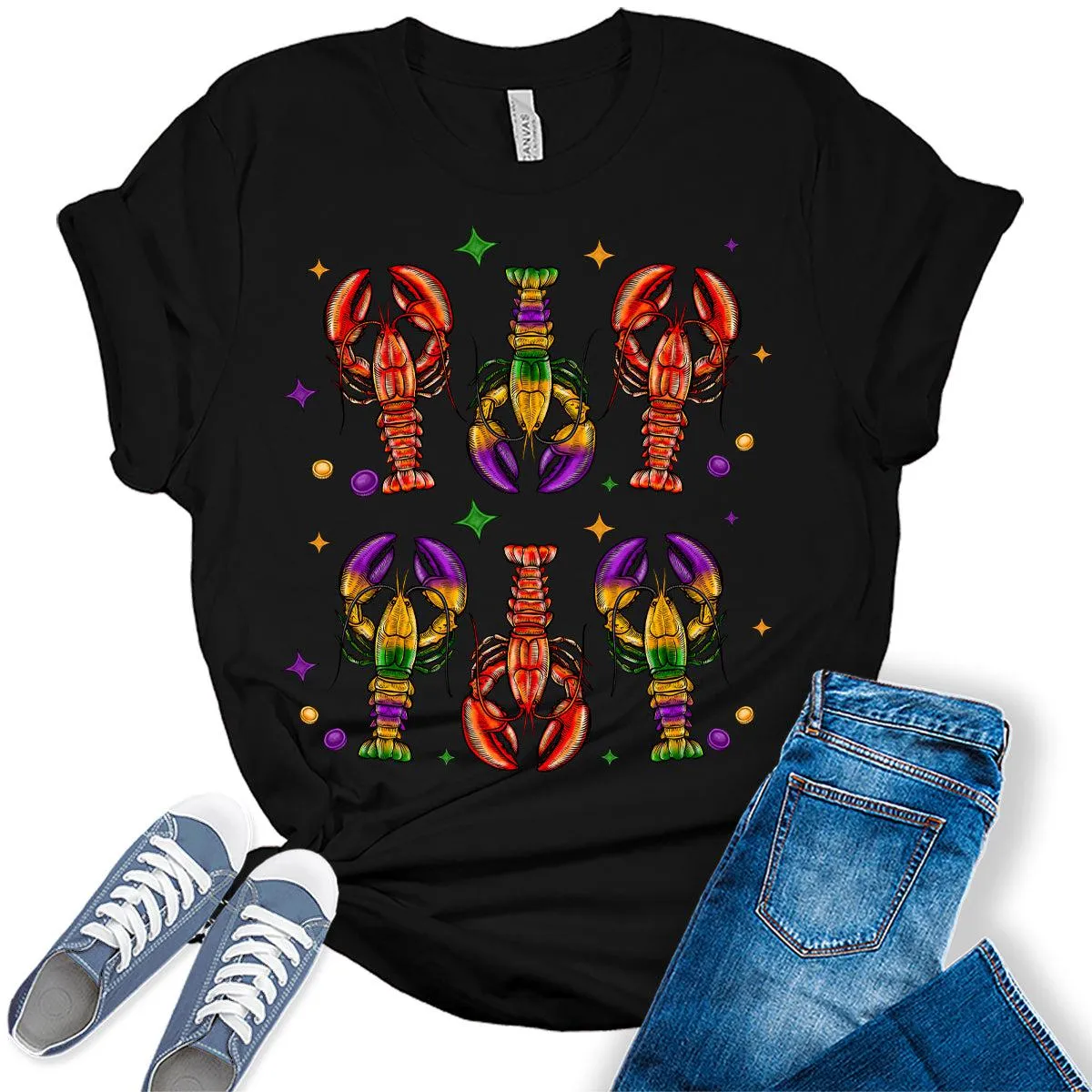 Women's Mardi Gras Shirt Crawfish Party Graphic Tees