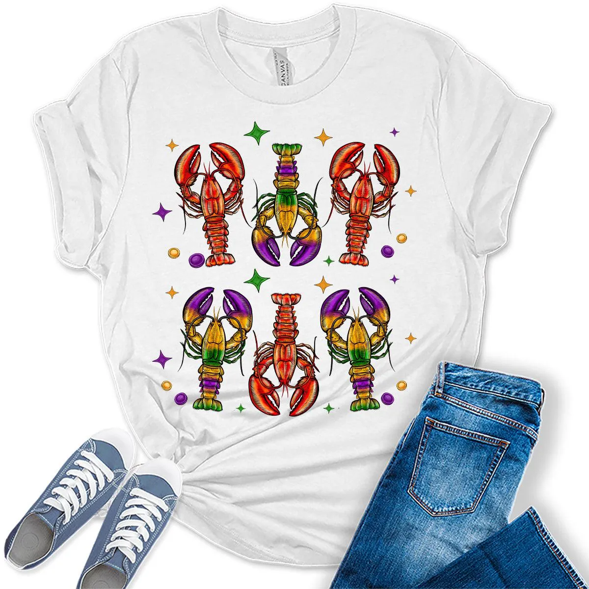 Women's Mardi Gras Shirt Crawfish Party Graphic Tees