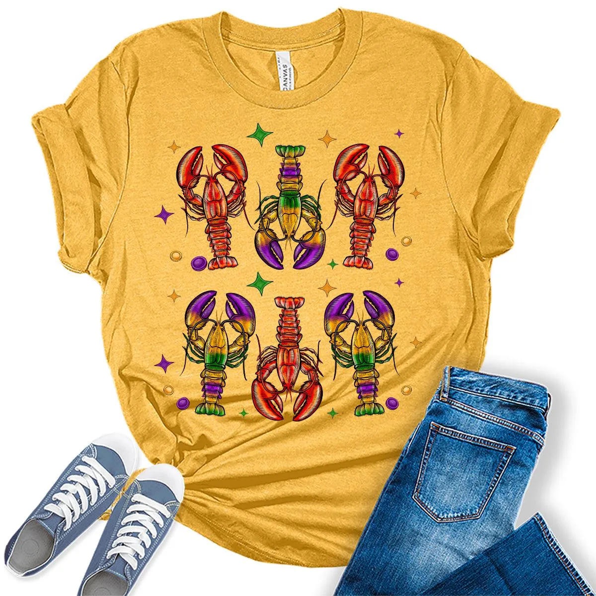 Women's Mardi Gras Shirt Crawfish Party Graphic Tees