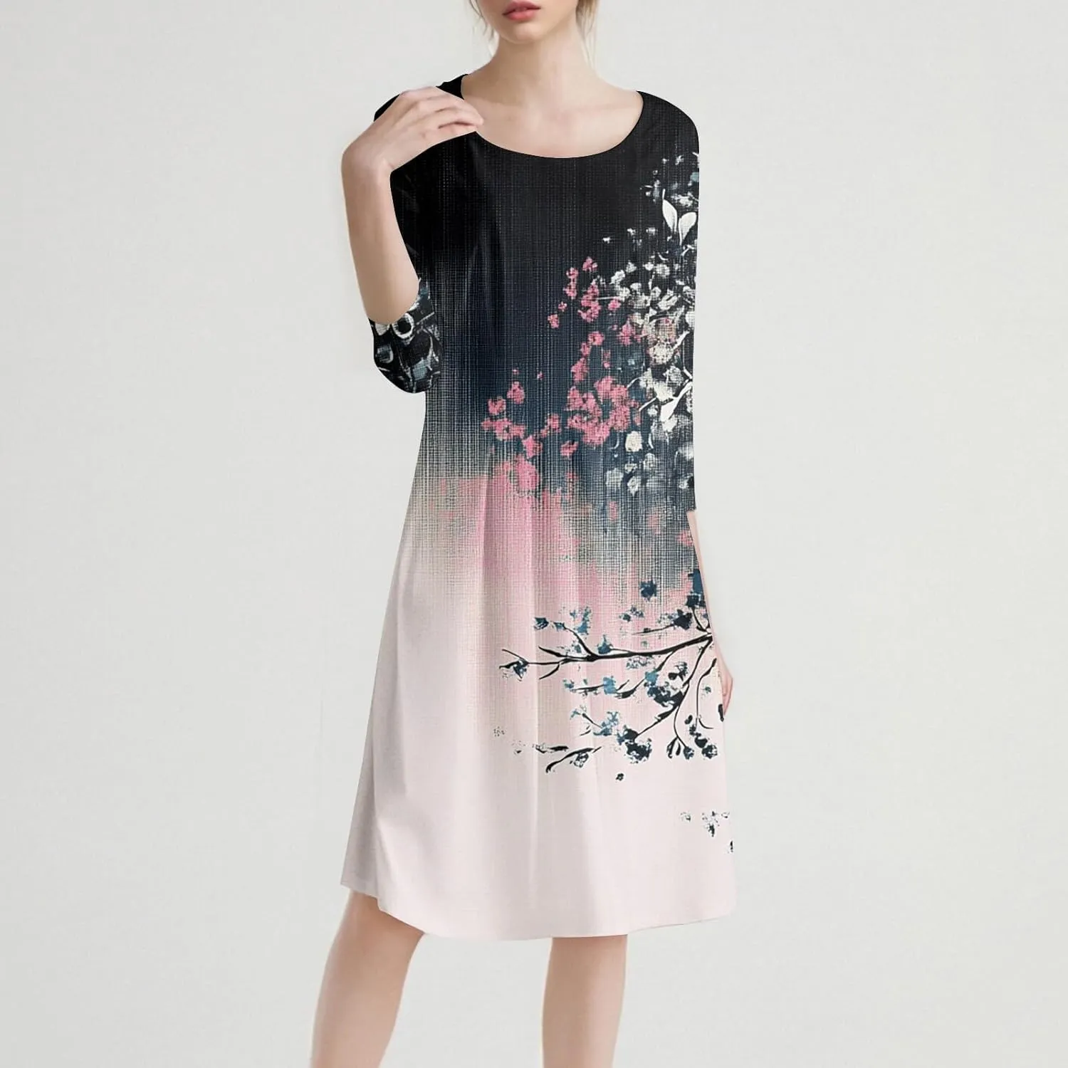Women's Sleeveless Dress Quarter Sleeves Round Neck Flounce Print Pocket Beach Vacation Elegant Midi Dress, S-3XL