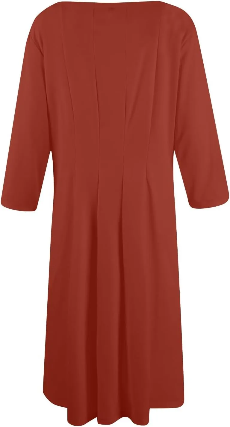 Women's Summer Dresses 2025 Casual Loose Trendy Crew Neck 3/4 Sleeve Solid Midi Dress Plus Size, S-3XL